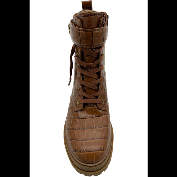 Michael Kors Stark Crocodile Embossed Leather Combat Boot Brown - Medium - Picture 2 of 3